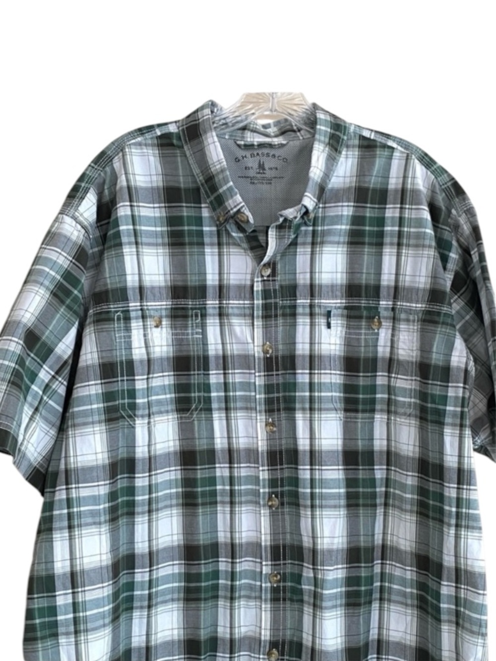 G.H. Bass & Co. Men's Shirt Explorer Short Sleeve Fisherman Green Plaid XXL